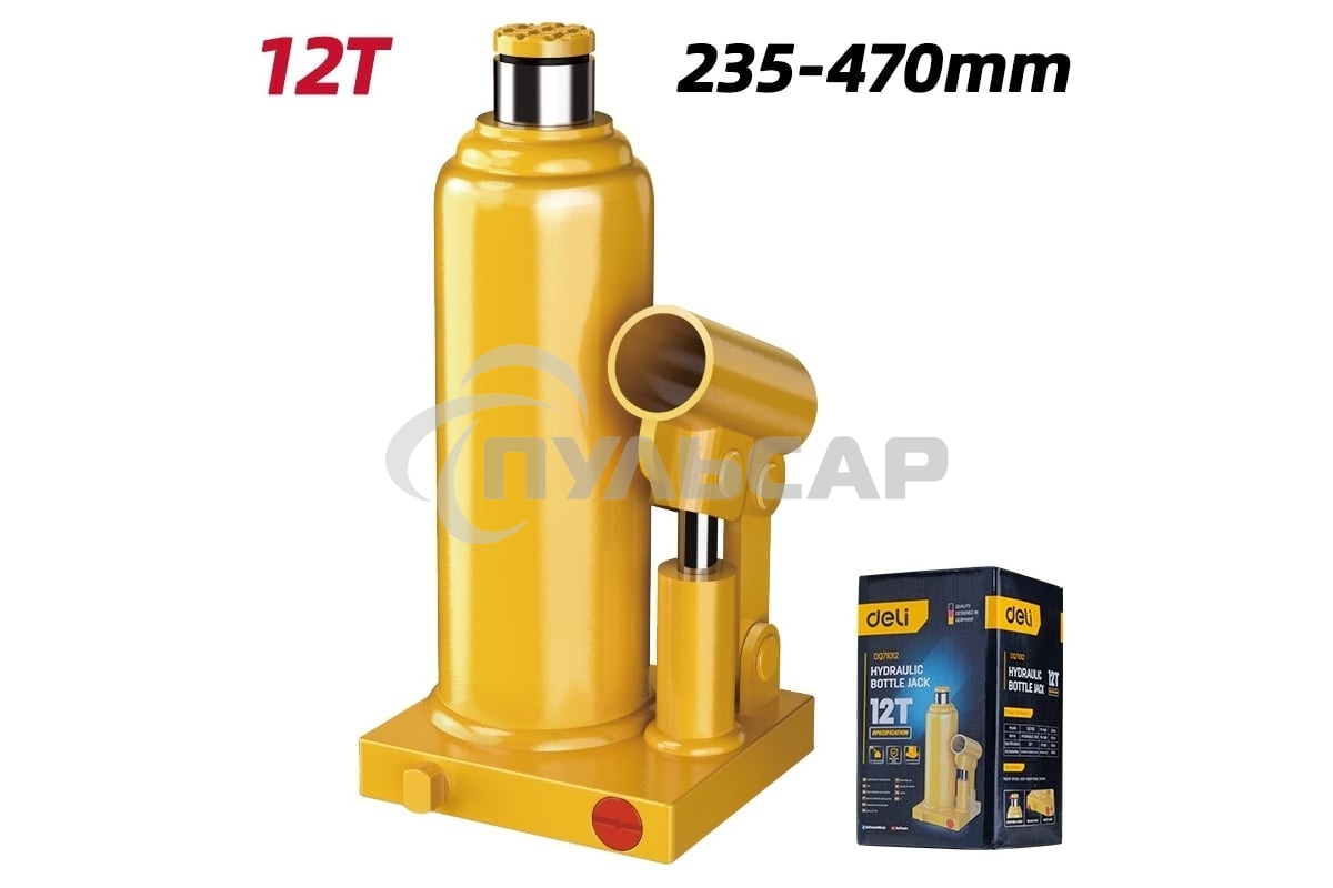 Домкрат бутылочный гидравлический Deli DQ71012 макс.грузоподъемность 12 т