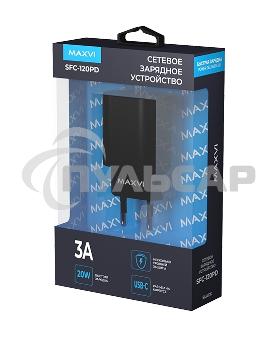 Сетевое зарядное устройство Maxvi SFC-120PD Type-C 3А 20W PD QC3.0 черный