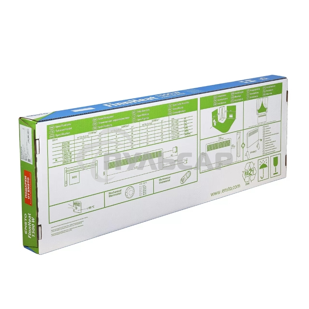 Конвектор ENSTO Lammitin EPHLM15PR белый, 1500 Вт, 24 м2, термостат