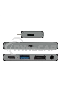 Док-станция 5-в-1 ExeGate DUB-31C/PD/HA (кабель-адаптер USB Type-C --> 1xUSB3.0 + Type-C DATA (480Mb/s) + PD 100W + HDMI 4K@30Hz + Audio, Plug&Play, подходит для iPad Pro и мобильных телефонов, серый)