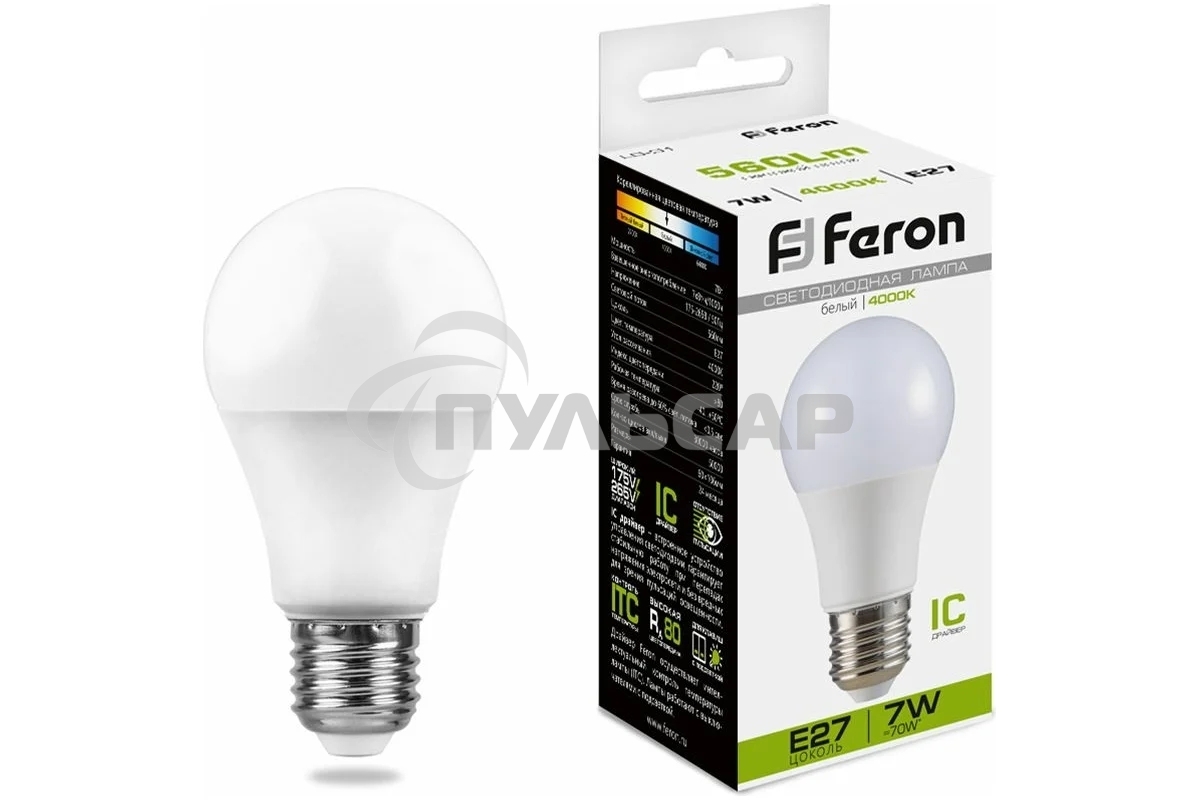 Лампа светодиодная Feron LB-91 7W 230V E27 4000K A60