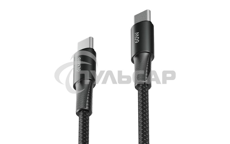 Кабель OLMIO MASTER, Type-C - Type-C, 60W 3A, 1.2м, тканевая оплетка, черный