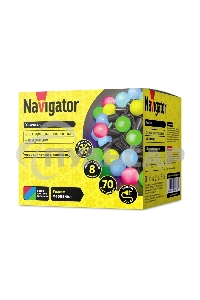 Гирлянда Navigator NGF-B02-70RGB-10-8m-230-BL-IP44