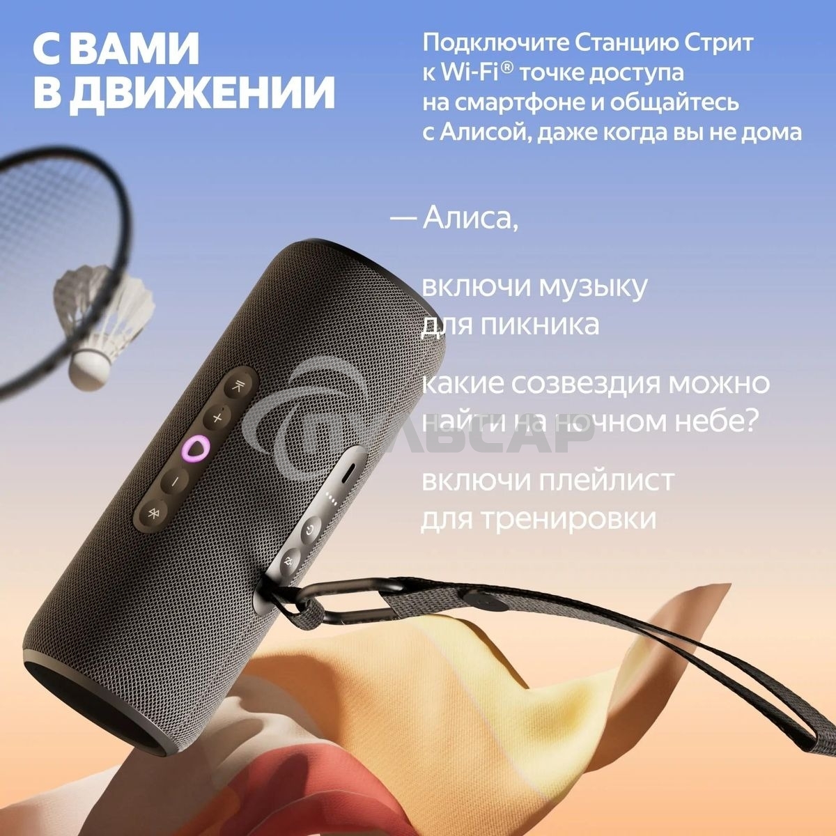 Умная колонка Yandex Стрит Алиса черный 30W 2.0 BT/Wi-Fi 10м 3300mAh (YNDX-00030BLK)