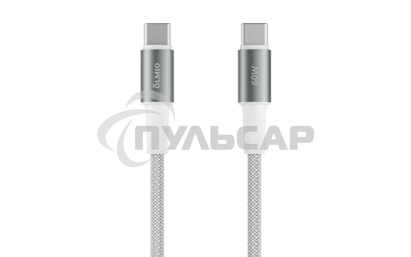 Кабель OLMIO MASTER, Type-C - Type-C, 60W 3A, 1.2м, тканевая оплетка, белый