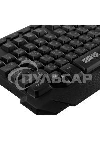 Игровой комплект Qumo Mystic K58/M76, кл-ра проводная 104 + 10 клавиш мультимедиа, встроенные подсветки общая + кнопок 3 цвета, мышь проводная, оптическая, 1200/1600/2400/3200 dpi с подсветкой, коврик