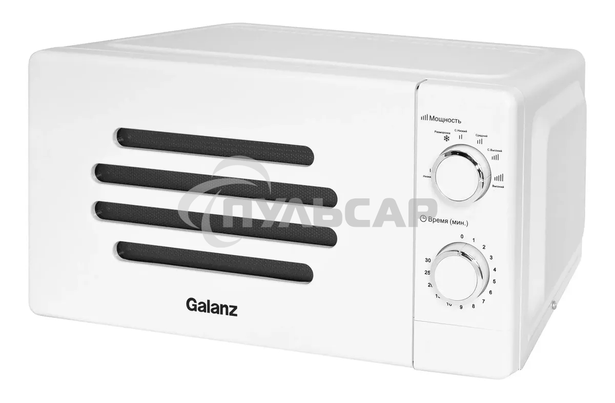 Микроволновая печь Galanz MOS-2007MW белый, 20 л, 700 Вт, переключатели - поворотный механизм