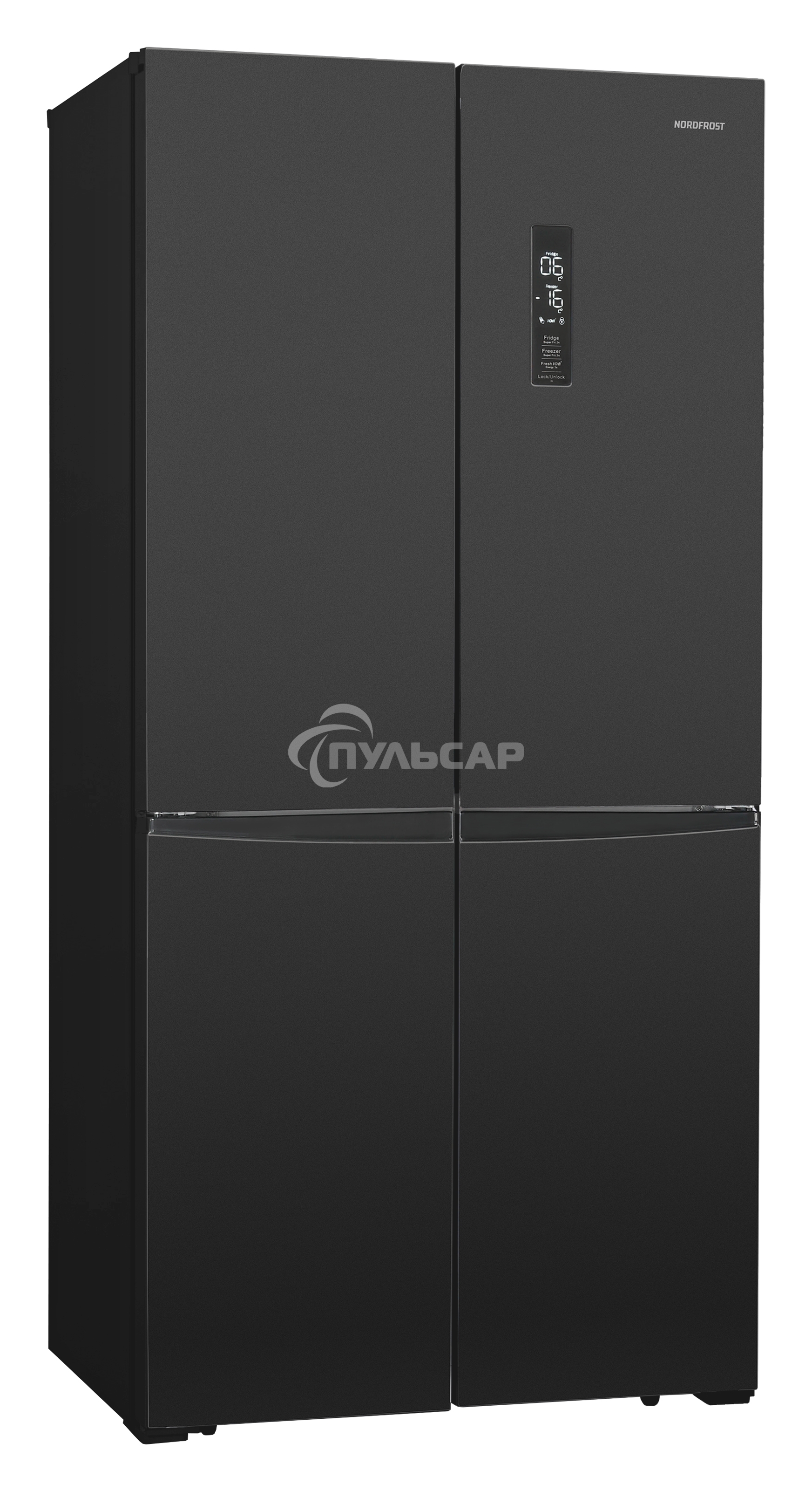 Холодильник Nordfrost RFQ 510 NFB inverter графитовый трехкамерный 286/141л морозилка снизу, No Frost, Side-by-Side