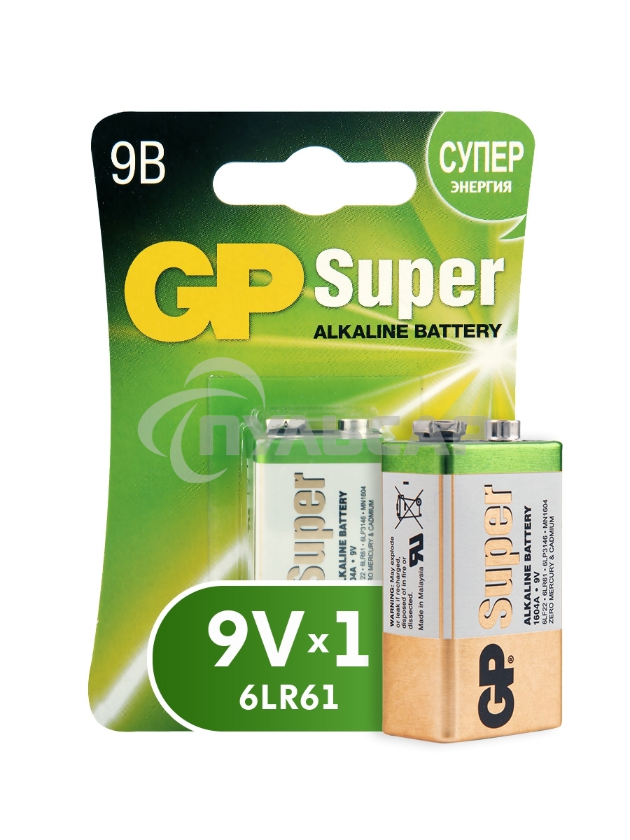 Алкалиновая батарейка GP Super Alkaline G-Tech 9V Крона - 1 шт. на блистере (1 шт.)
