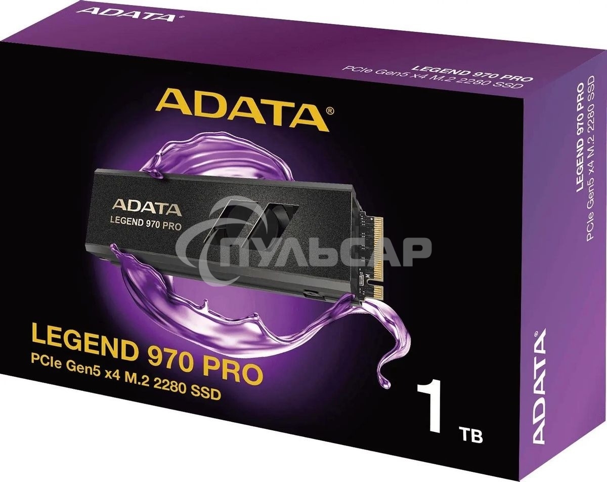Накопитель SSD ADATA Legend 970 Pro, 1000 Gb, M.2 2280, PCIe 5.0 x4, NVMe 2.0, 3D TLC, R/W 13000/5800 МБ/сек, радиатор с вентилятором