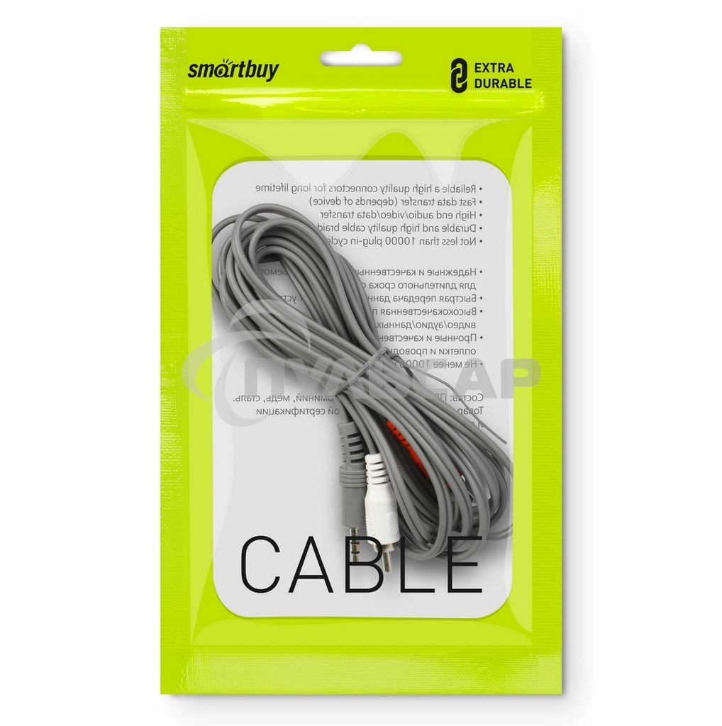 Кабель соединительный Smartbuy 3.5 Jack (M) - 2xRCA (M), стерео, аудио, 3,0 м, в пакете (KA313-200)