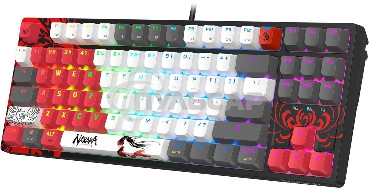 Клавиатура беспроводная A4Tech Bloody WS87 Naraka USB, Bluetooth/Радиоканал черный/красный