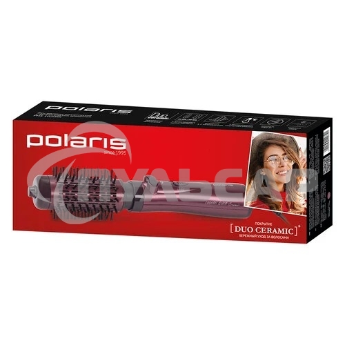 Фен-щетка Polaris PHS 1020RK лиловый 1000Вт. Кол-во режимов 3. Конструкция вращение шнура.2 насадки-щетки: 50, 35 мм. В комплекте щетка. Покрытие керамическое.Автоматическое вращение насадок.