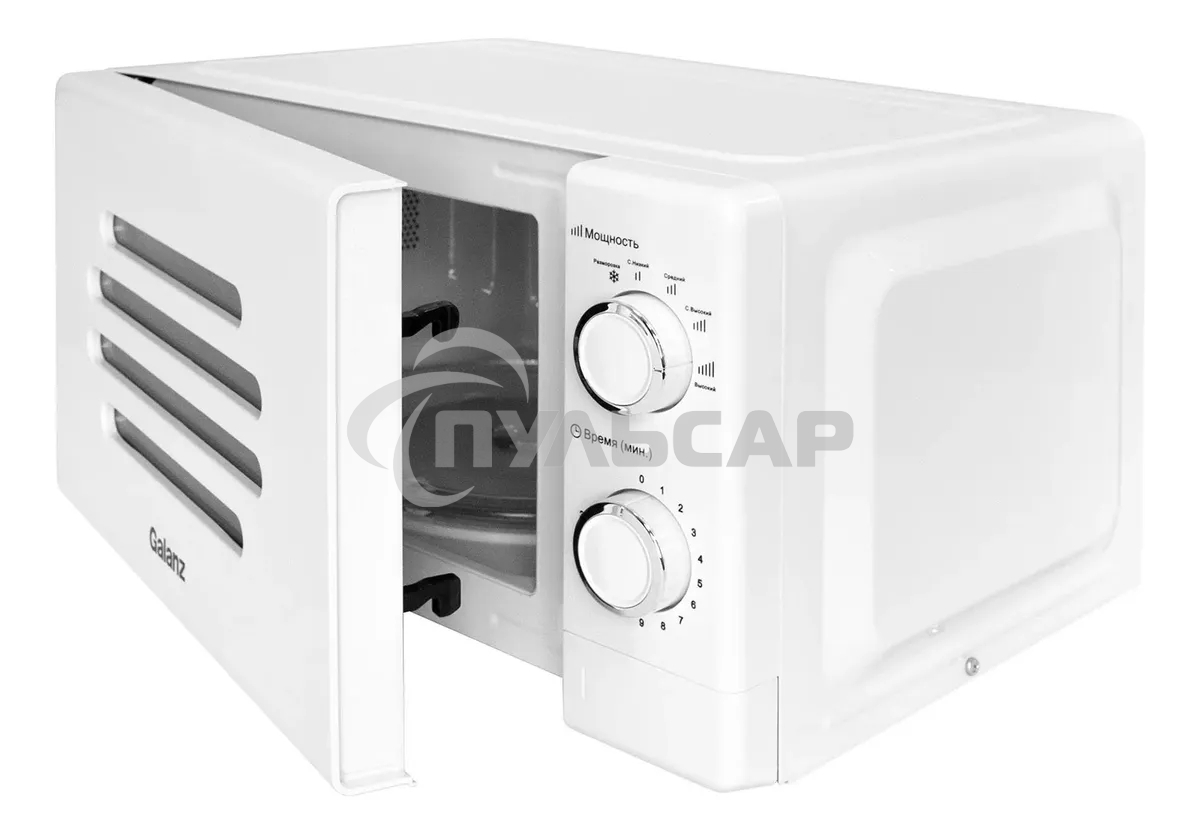 Микроволновая печь Galanz MOS-2007MW белый, 20 л, 700 Вт, переключатели - поворотный механизм