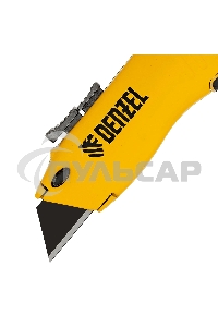 Нож строительный Denzel 19 мм, сменное трапециевидное лезвие, SK4, алюминиевый корпус, торцевой зажим