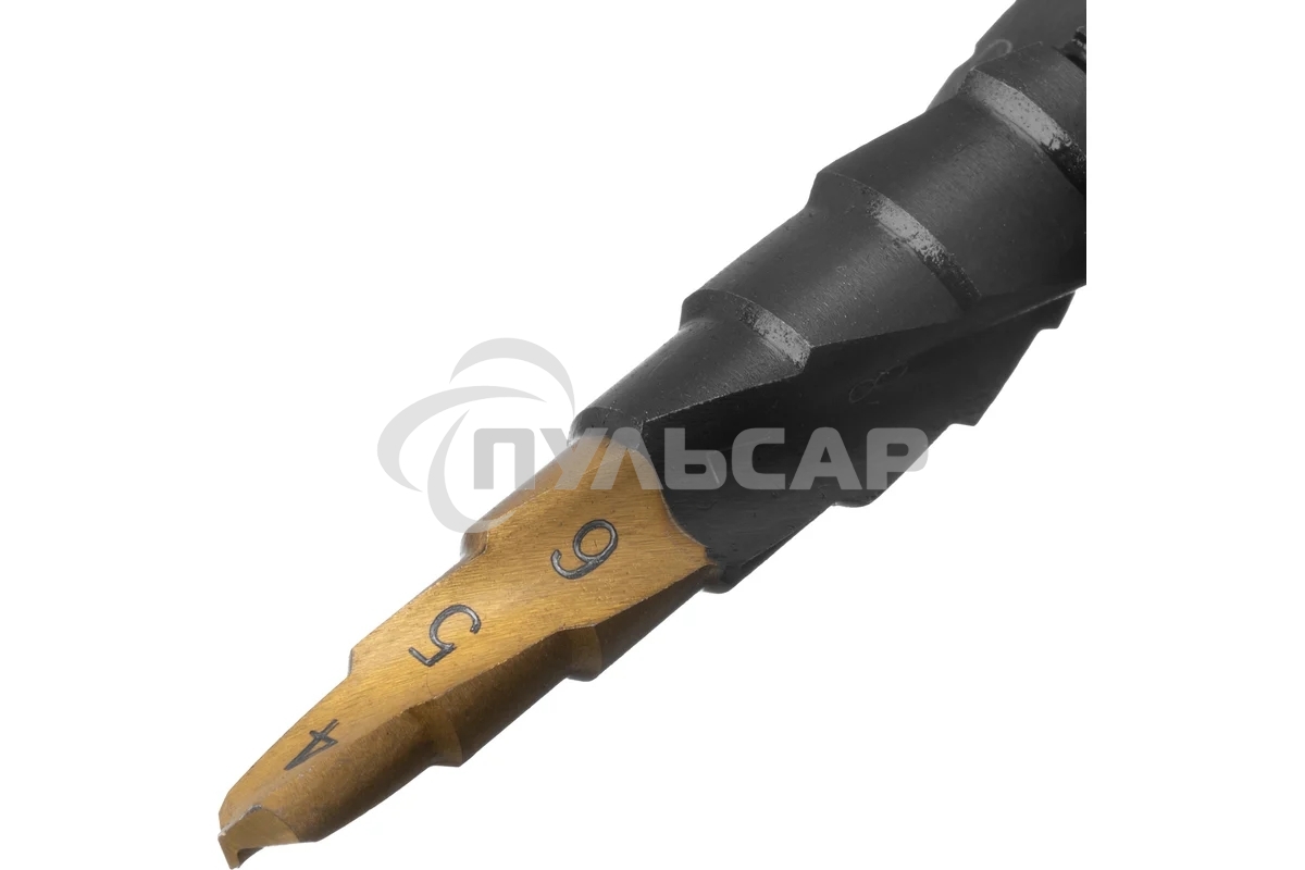 Сверло ступенчатое Denzel 4-5-6-7-8-9-10-11-12 мм, Р6М5, 6-гр. хвостовик 723602