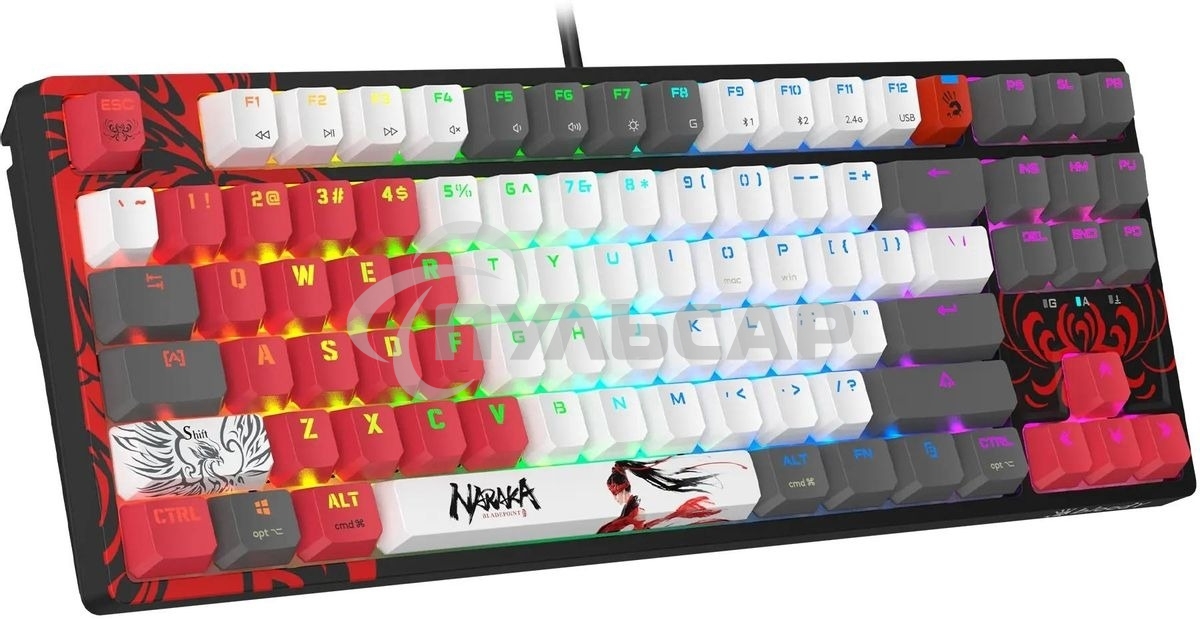 Клавиатура беспроводная A4Tech Bloody WS87 Naraka USB, Bluetooth/Радиоканал черный/красный