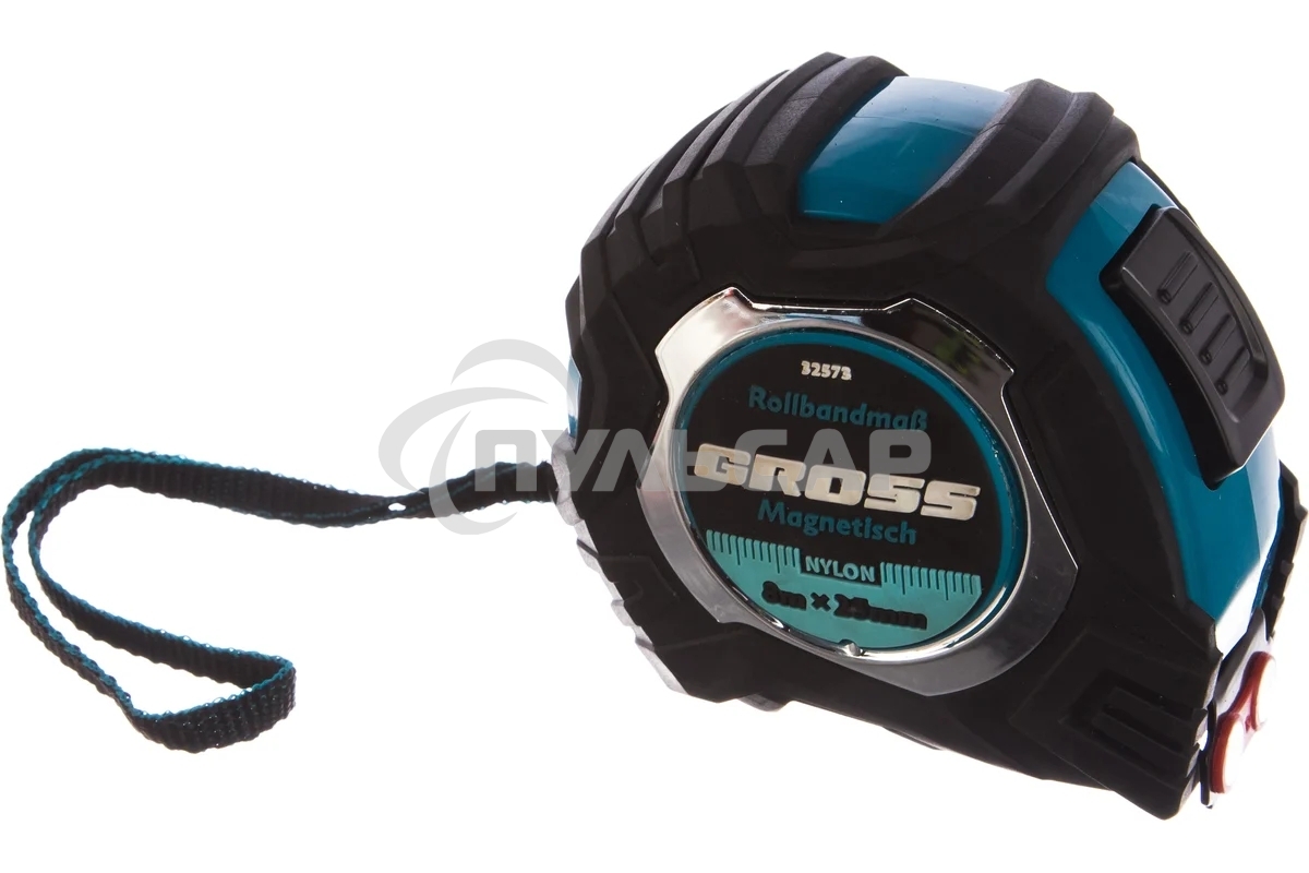 Рулетка Magnetisch, 8м х 25мм, обрезин. корпус,автоматич. фиксация, нейлон. покр.,магн.зацеп Gross