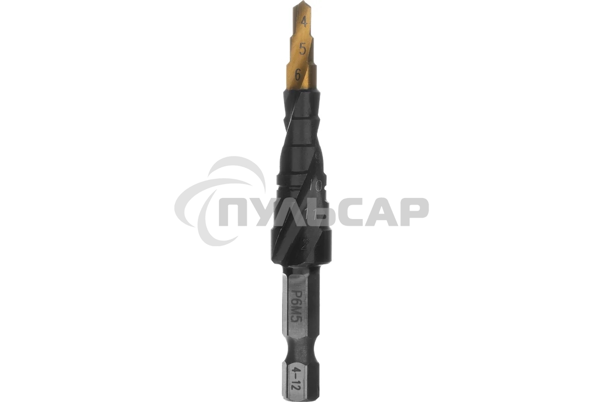 Сверло ступенчатое Denzel 4-5-6-7-8-9-10-11-12 мм, Р6М5, 6-гр. хвостовик 723602