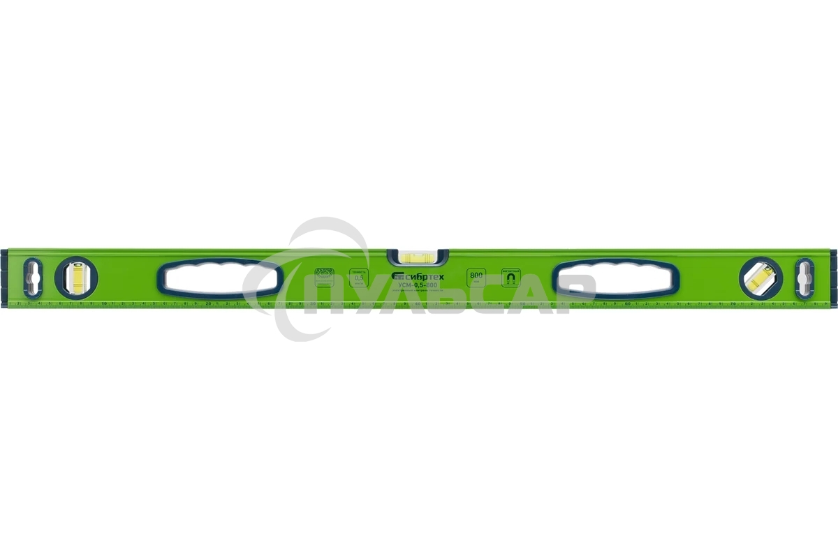 Уровень СИБРТЕХ алюминиевый УСМ-0,5-800, фрезерованный, 3 глазка, магнитный, рукоятки, 800 мм 34116