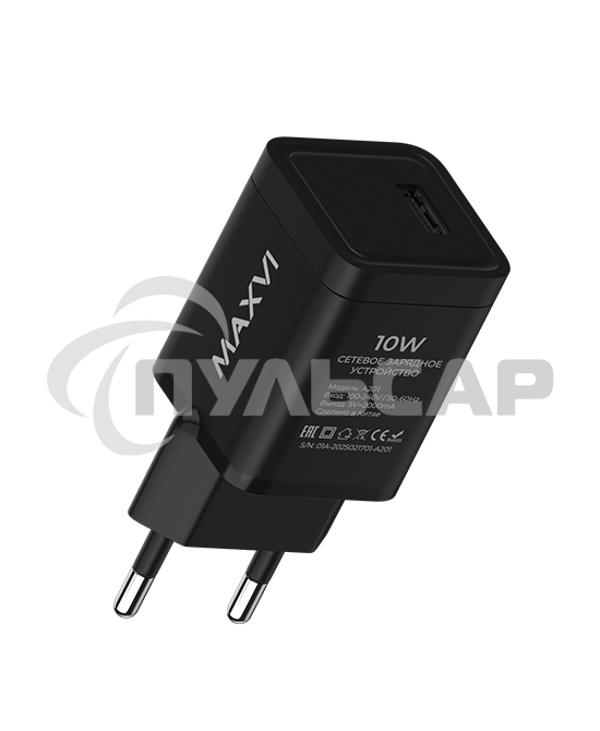 Сетевое зарядное устройство Maxvi A201 1хUSB 2A, черный