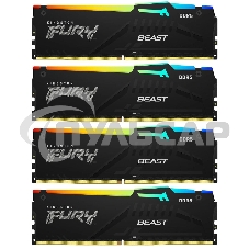 Оперативная память Kingston Fury Beast Black, DDR5, 128Gb (4x32Gb), 5600MHz, CL40, DIMM, радиатор, RGB, черный