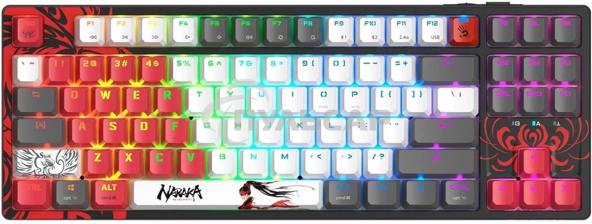Клавиатура беспроводная A4Tech Bloody WS87 Naraka USB, Bluetooth/Радиоканал черный/красный
