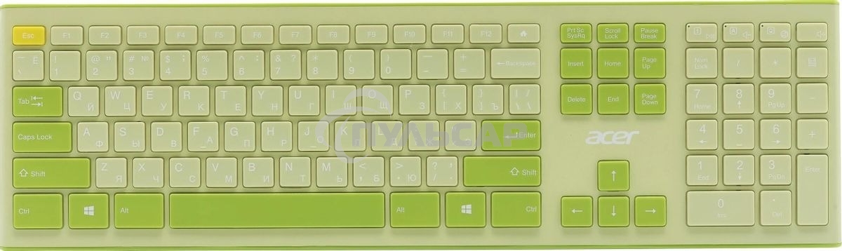 Комплект клавиатура + мышь Acer OCC205 беспроводной USB, 1200 dpi, зеленый/желтый
