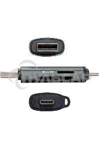 Устройство чтения/записи карт памяти ExeGate CR-201CA (кабель-адаптер USB Type-A/Type-C --> Card Reader, поддержка стандартов: SD/SDHC/MMCII/RS MMC, Micro SD/ Micro SDHC/Micro SDXC, Plug&Play, серый)