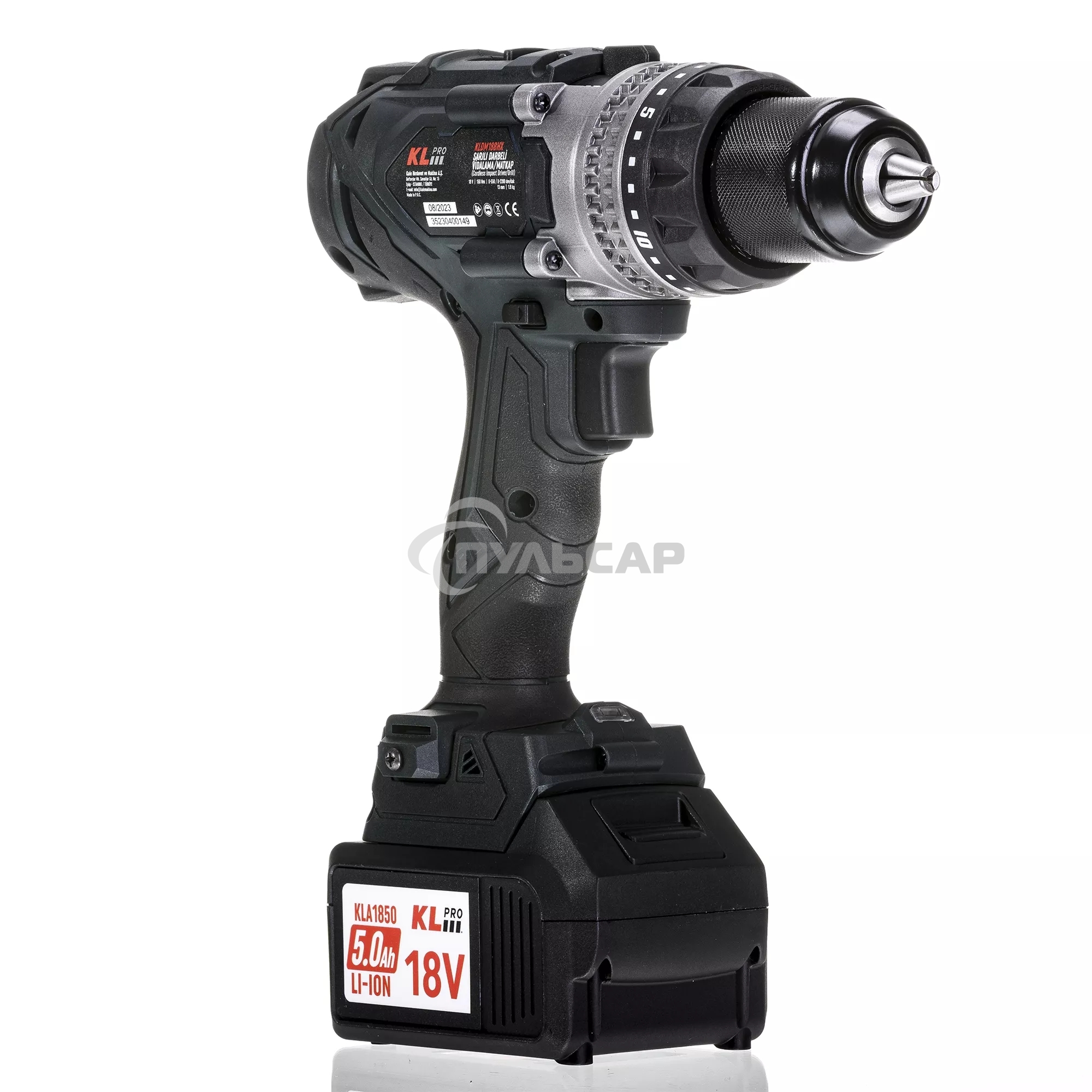 Профессиональный аккумуляторный бесщеточный ударный шуруповерт KLPRO KLDM18BHX-50 (18В, Li-ion-2шт, 5.0А·ч, 150Нм, 2 скорости, подсветка, магнитная бита,З/У,в кейсе)