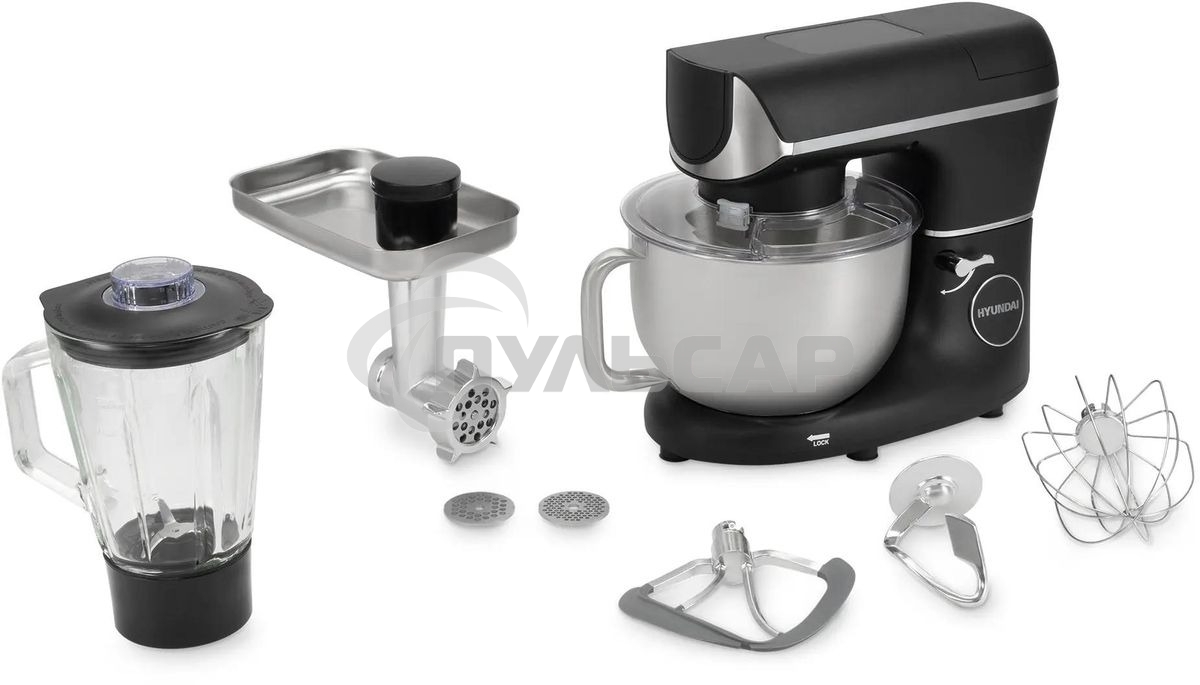 Кухонная машина Hyundai HYM-S8591 планетар.вращ. 1500Вт черный/серебристый