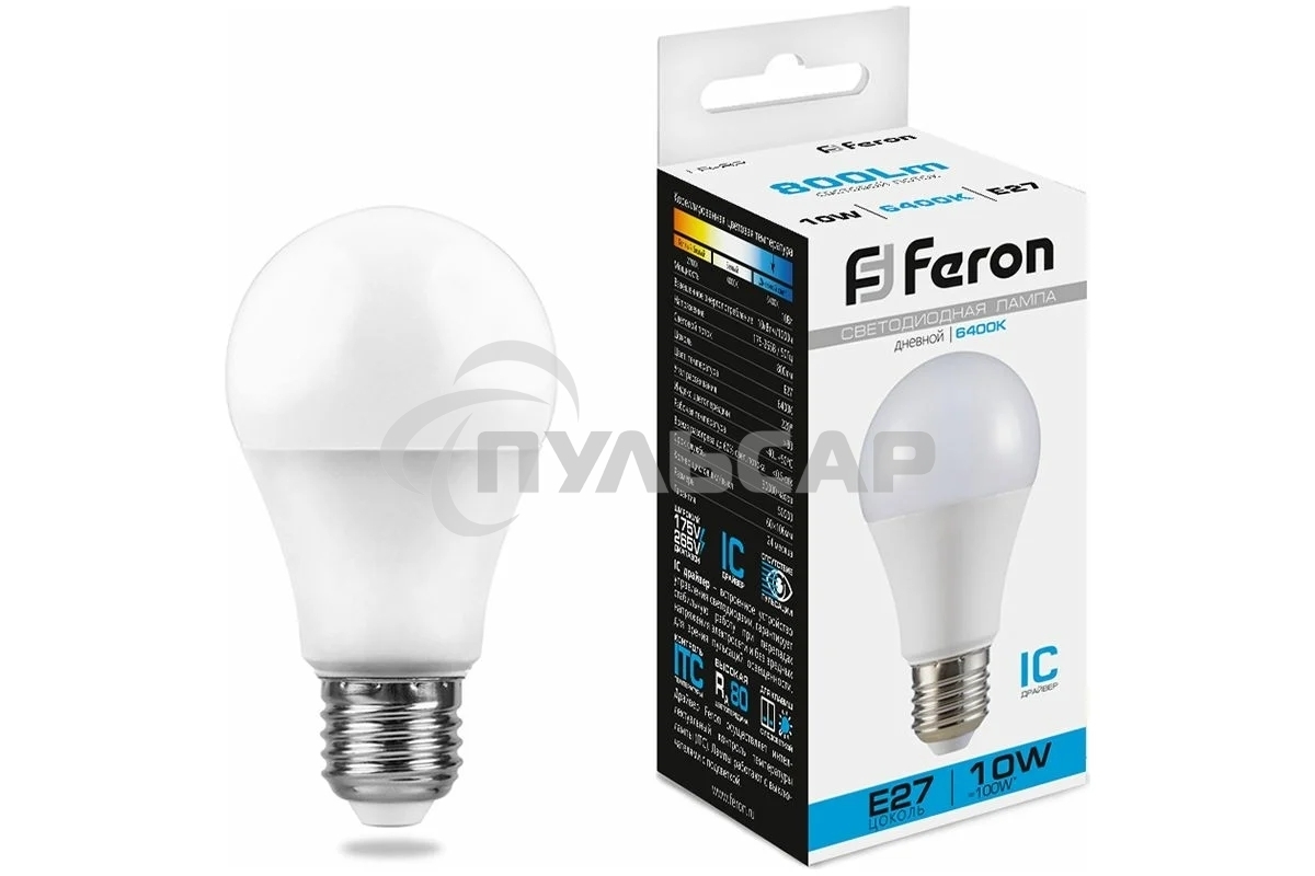 Лампа светодиодная Feron LB-92 10W 230V E27 6400K A60