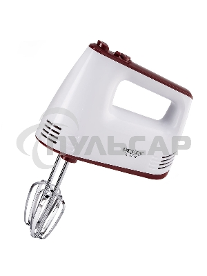 Миксер Delta LUX DE-7700 белый с бордовым : 400 Вт,4 насадки,5 скоростн.режимов,