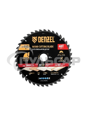 Пильный диск по дереву Denzel ф400 х 50 мм, 40 зубьев 733717