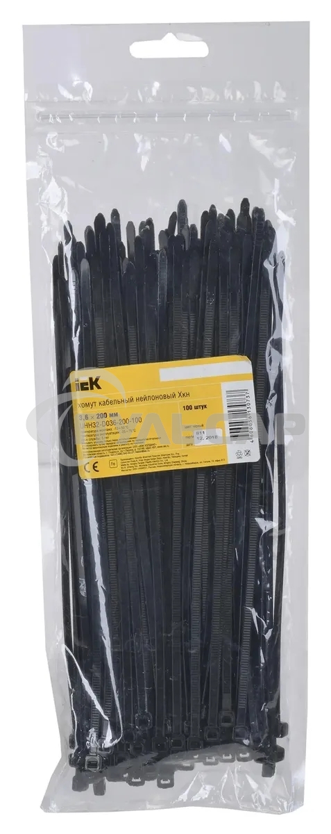 Хомут кабельный ИЭК UHH32-D036-200-100 3.6х200 нейл. черный (уп.100 шт)