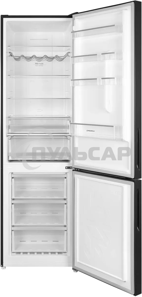 Холодильник Maunfeld MFF200NFBE черный, двухкамерный 271/106л морозилка снизу, Total NoFrost