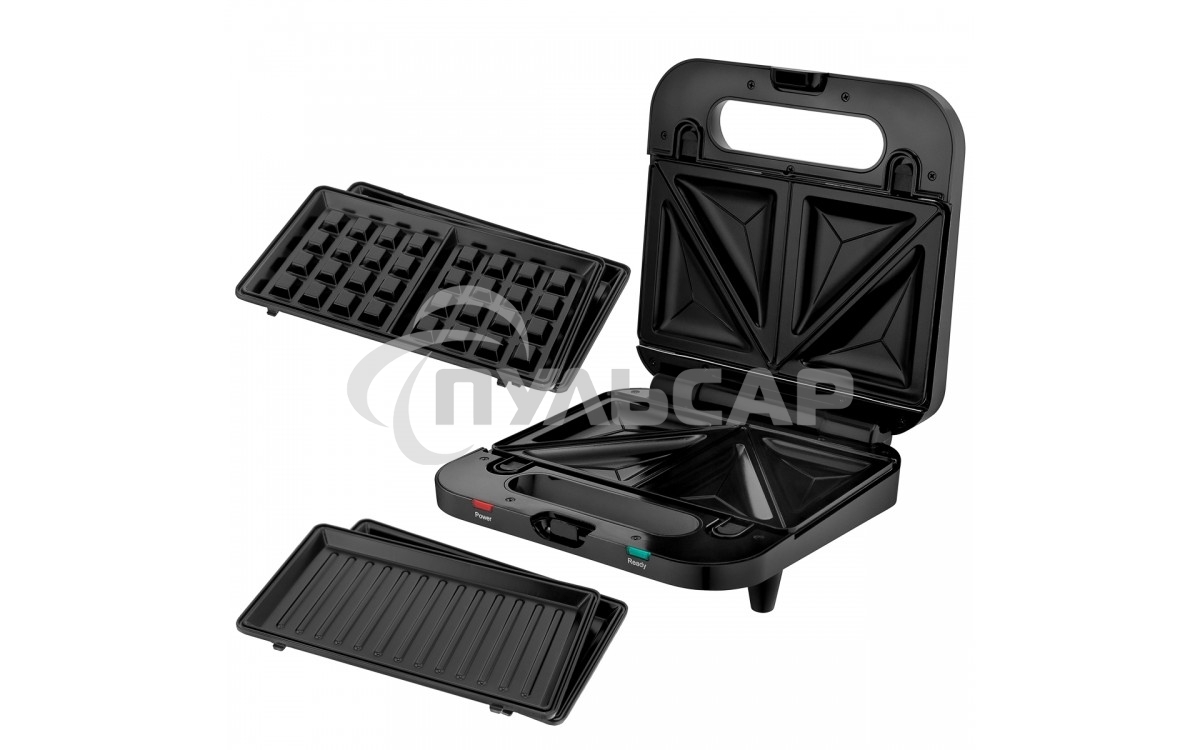 Сэндвичница BRAYER BR2202 3 в 1: сэндв, вафли, гриль, 750 Вт, съем.пласт 22,3*13,1 см, антиприг.пок