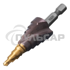 Сверло ступенчатое Denzel 4-6-8-10-12-14-16-18-20 мм, Р6М5, 6-гр. хвостовик 723603