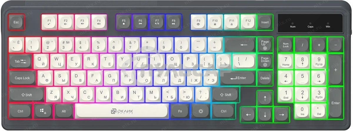 Клавиатура проводная Oklick 731G серый/белый USB for gamer LED