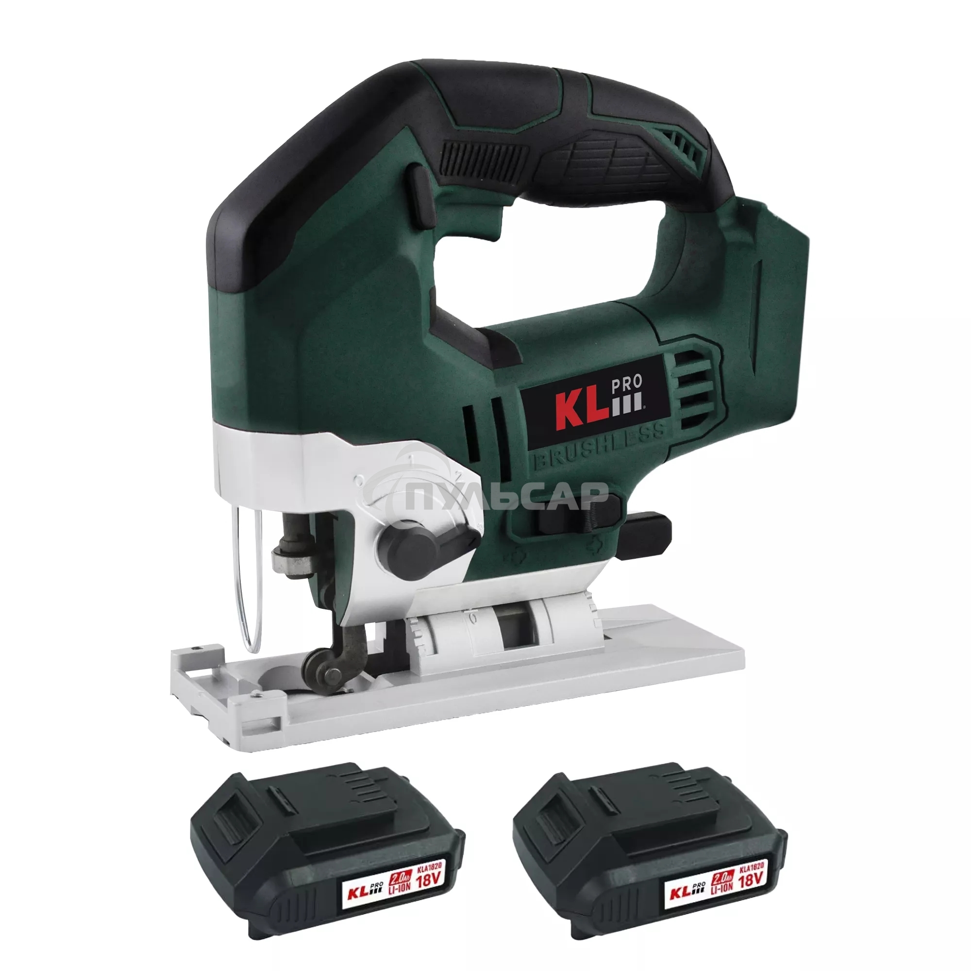 Профессиональный лобзик бесщеточный KLPRO KLDT18B-20 (18В, Li-ion-2шт, 2.0А·ч, патрубок для пылесоса, полотна (дерево/металл, З/У, кейс)