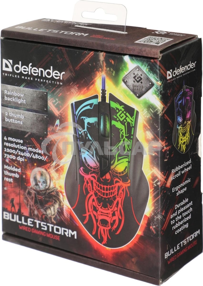 Мышь проводная Defender Bulletstorm GM-928 черный, 7200 dpi, USB, кнопки - 7
