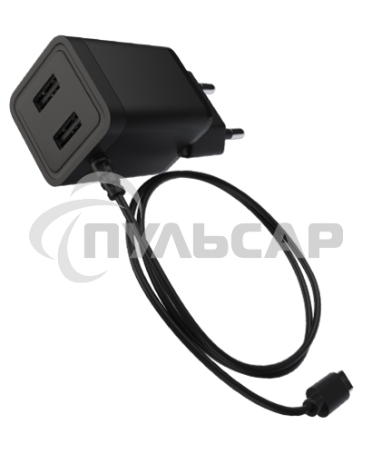 Сетевое зарядное устройство Maxvi A302M 2хUSB 3А 15W + литой кабель MicroUSB 1.2м, черный