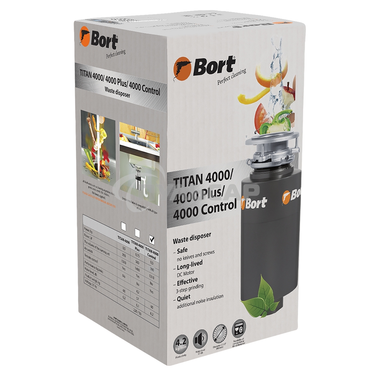 Измельчитель пищевых отходов Bort TITAN 4000 (Control) Мощность л.с. 0,75 ; 560 Вт; 4,2 кг/мин; 3200 об/мин; 1400 мл; Металл ;набор аксессуаров 5 шт [93410242]