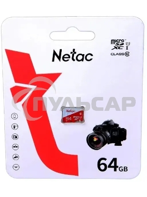 Флеш карта Netac P500 ECO 64Gb MicroSDXC U1/C10 up to 80Mb/s, retail pack card only