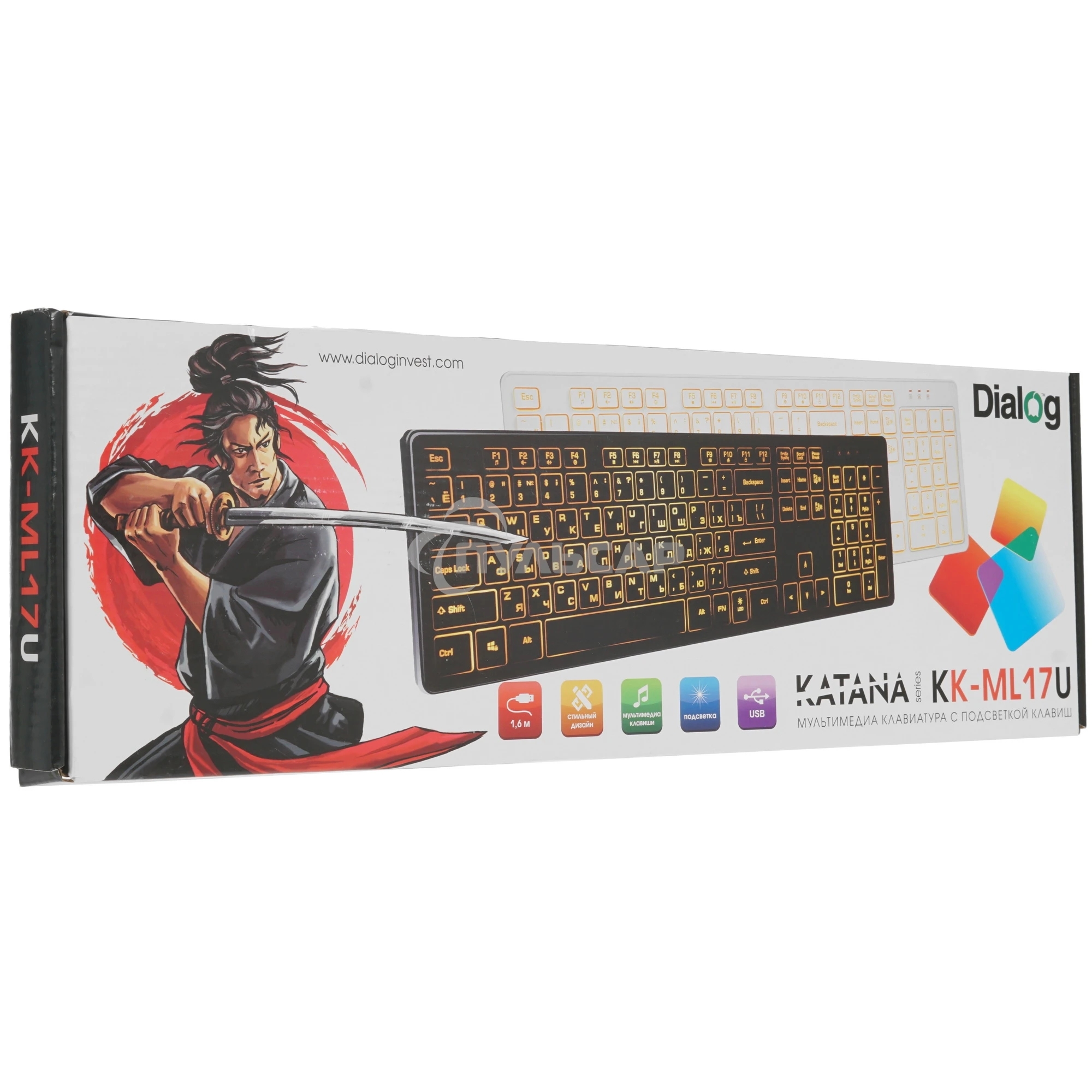 Клавиатура проводная Dialog Katana KK-ML17U BLACK - Multimedia, с янтарной подсветкой клавиш, USB, черная