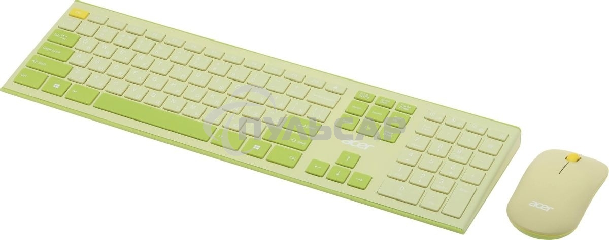 Комплект клавиатура + мышь Acer OCC205 беспроводной USB, 1200 dpi, зеленый/желтый