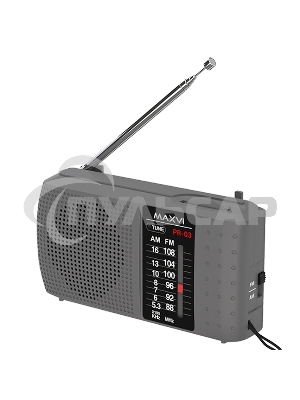 Радиоприемник Maxvi PR-03 grey (AM\FM, аналоговый тюнер, 2 х АА)