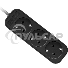Удлинитель сетевой Defender M318 черный, 1.8 м, EURO, 3 розетки, 2200 Вт