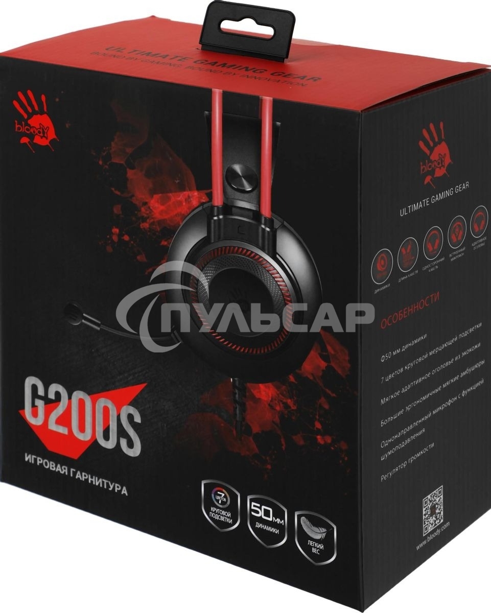 Наушники с микрофоном A4Tech Bloody G200S черный/красный 2м мониторные USB оголовье (G200S USB/ BLACK +RED)