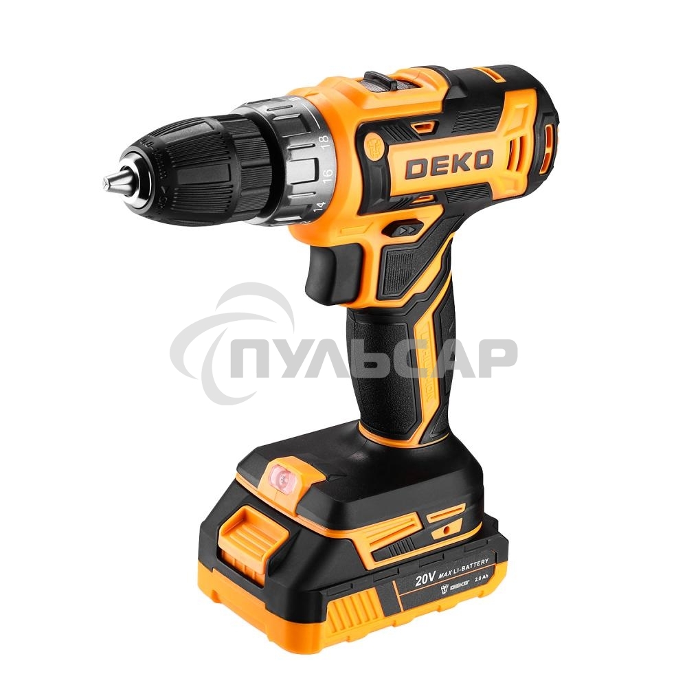 Дрель-шуруповерт Deko GCD20DU PRO, Аккумуляторная, 20В, 2 АКБ, Кейс в кейсе + набор 63 инструмента для дома